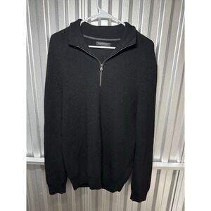 Banana Republic Mens MED Black Sweater 1/4 Zip 100% Merino Wool Extra Fine VTG